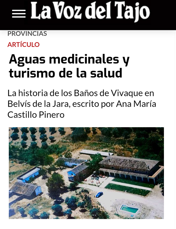 Aguas medicinales y turismo de la salud; La historia de los Baños de Vivaque en Belvís de la Jara
